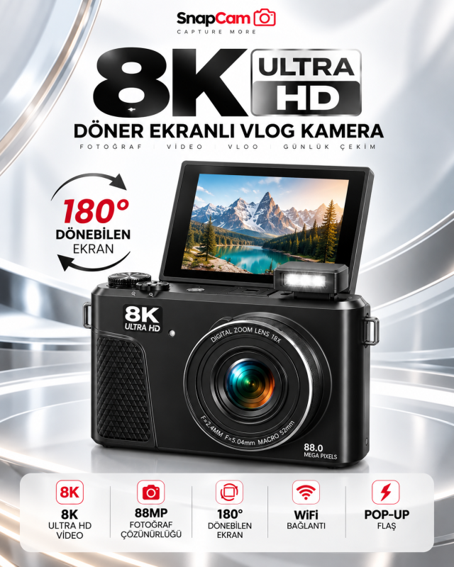 8K Dijital Fotoğraf Makinesi - Siyah