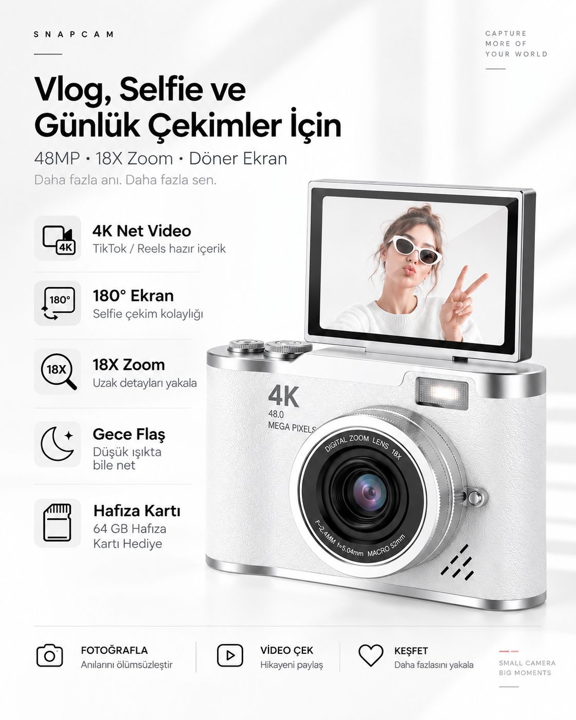 Lk-007 4k Dijital Fotoğraf Makinesi Beyaz