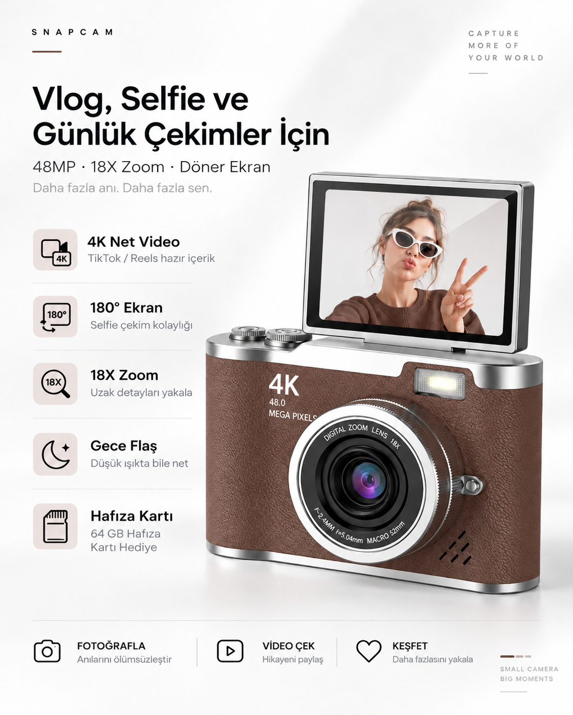 Lk-007 4k Dijital Fotoğraf Makinesi Kahverengi