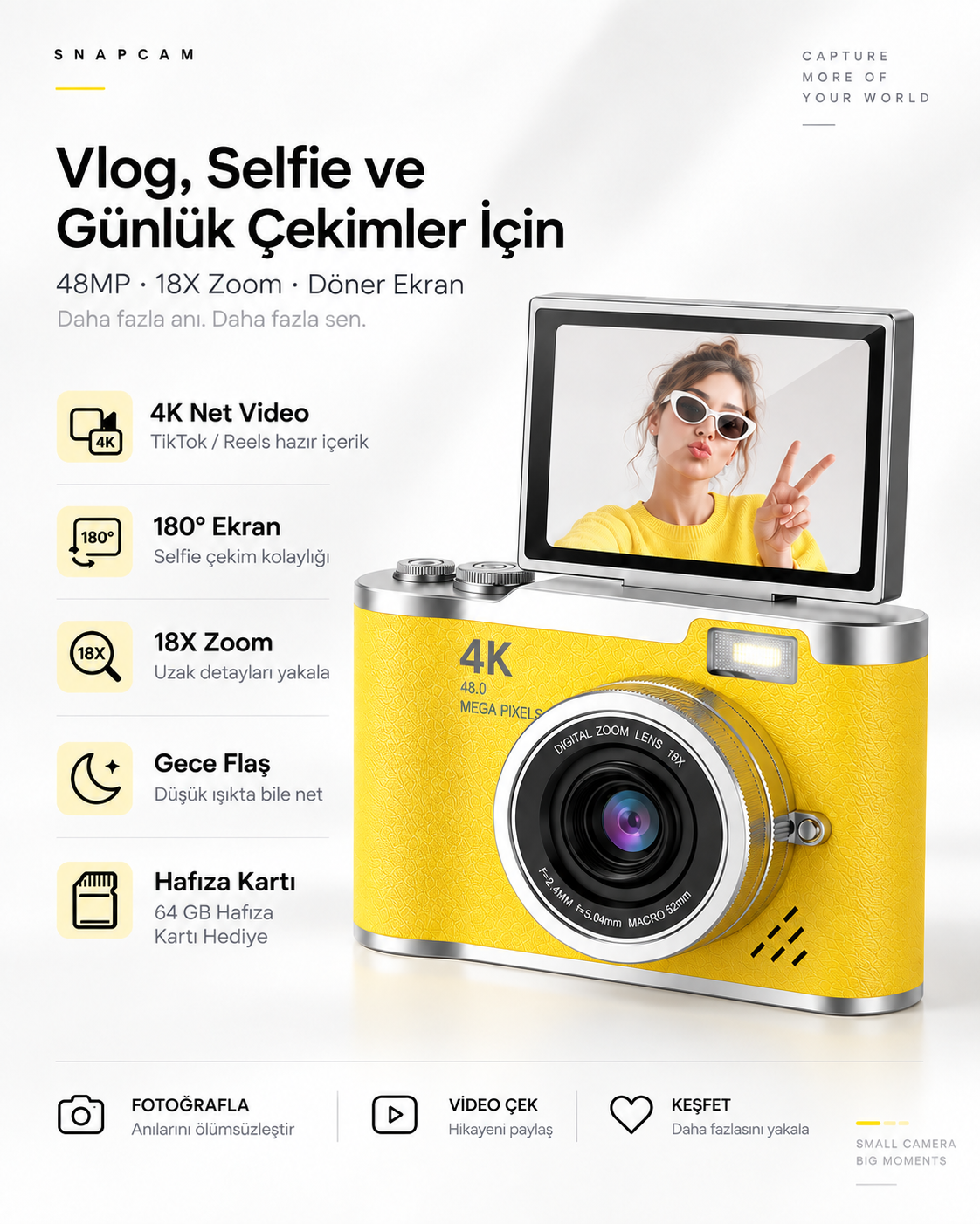 Lk-007 4k Dijital Fotoğraf Makinesi Sarı
