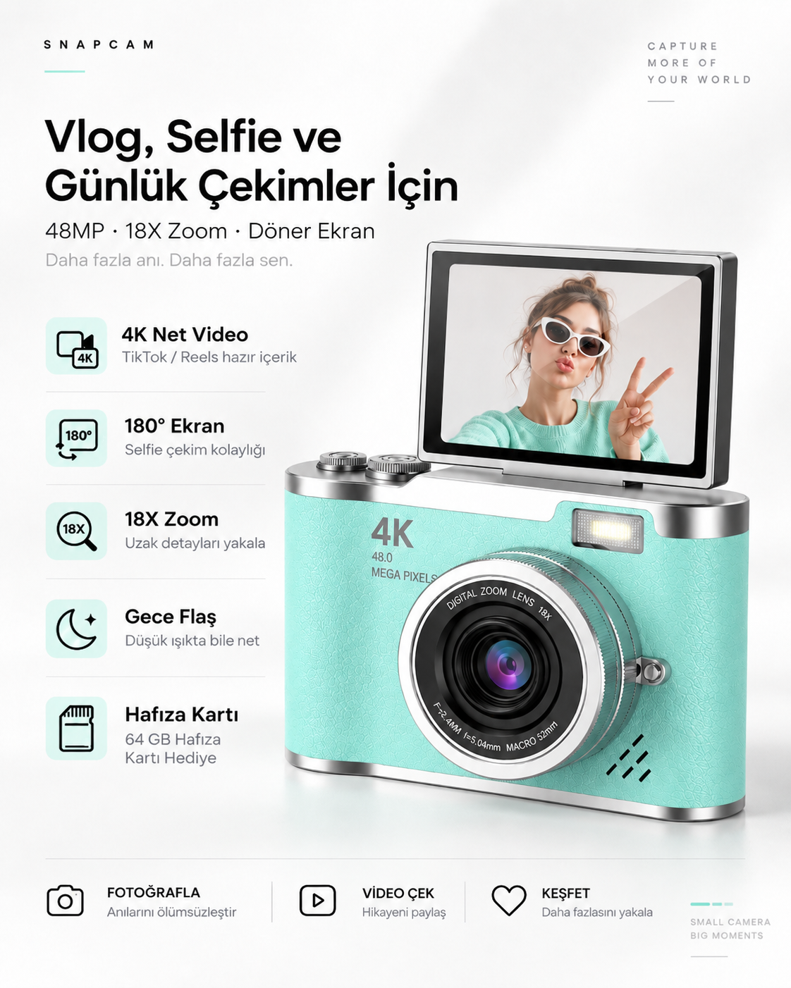 Lk-007 4k Dijital Fotoğraf Makinesi Yeşil